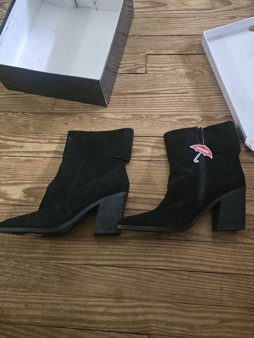 Blondo Black Suede Fold-Over Ankle Boots with Block Heel Size 11